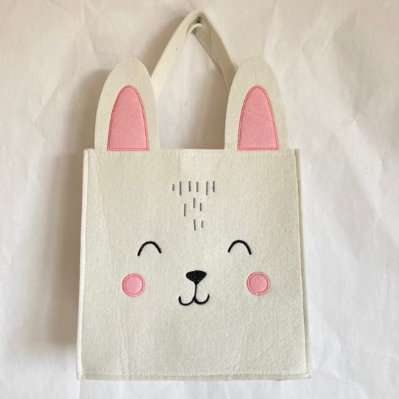 Paper Source Bunny Felt CRAFT Tote Bag, 10"x10" White/Pink Bunny Party Gift Bag - Picture 4 of 16